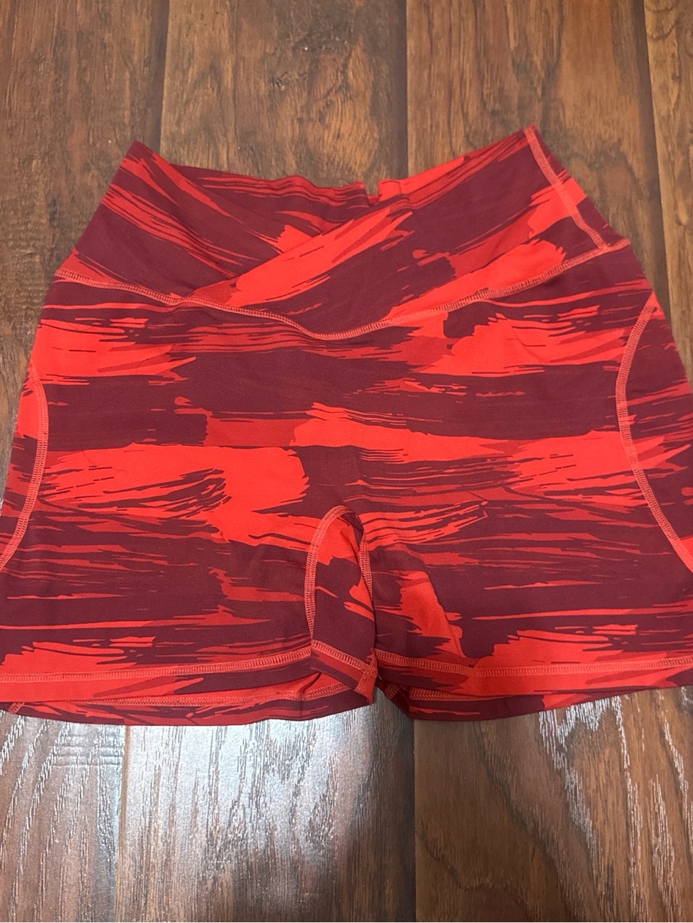 Alphalete Red and Maroon Abstract Pattern Athletic Shorts